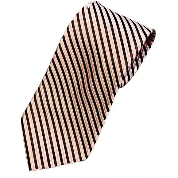 Bruno Piatelli Silk Pink Black Striped Repp Standard Length Mens Neck Tie - Picture 4 of 8